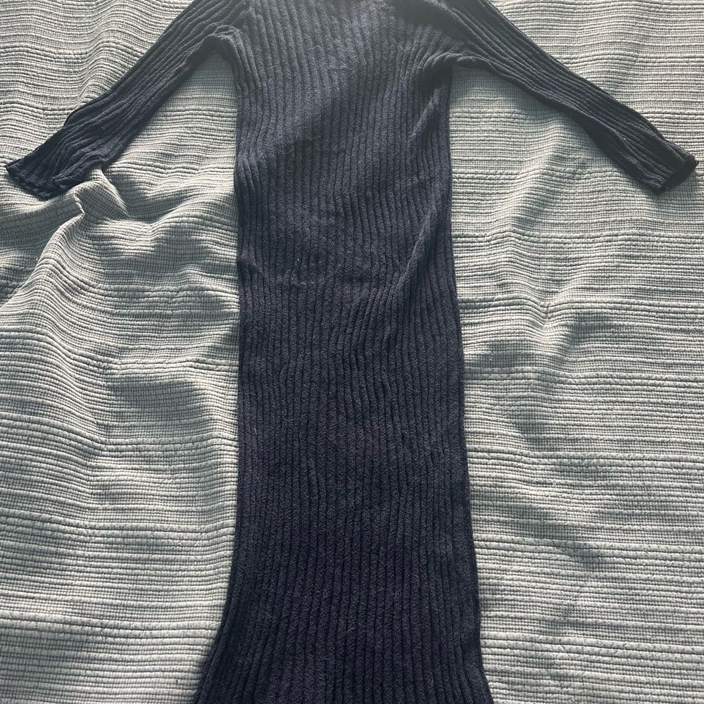 James Perse Black Ribbed Off the Shoulder Bodycon Dress
